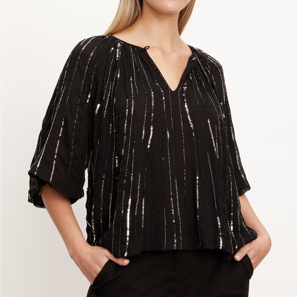 Velvet - Barbara - Sunburst Sequin Top in Black